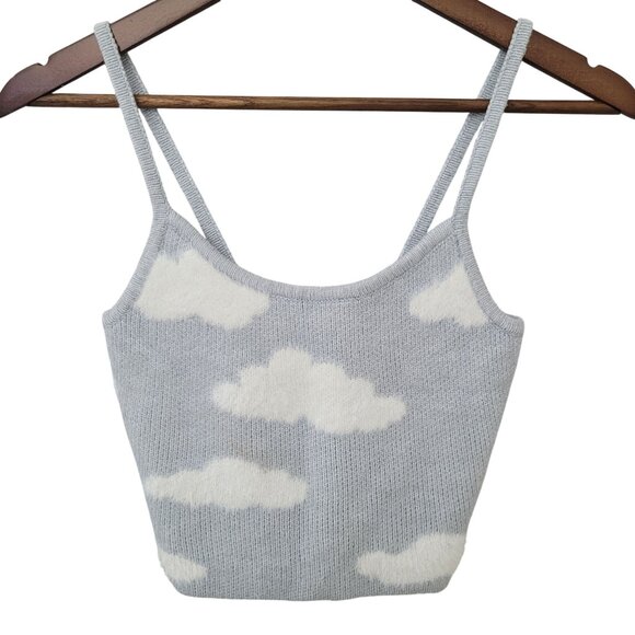 L.A. Hearts by Pac Sun Cloud Print Crop Top Womens Size XS Light Blue Whimsical - Picture 1 of 6